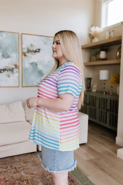 Looking for Rainbows V-Neck Striped Top