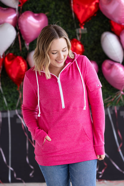 Michelle Mae Pixie Pocket Halfzip Hoodie - Hot Pink