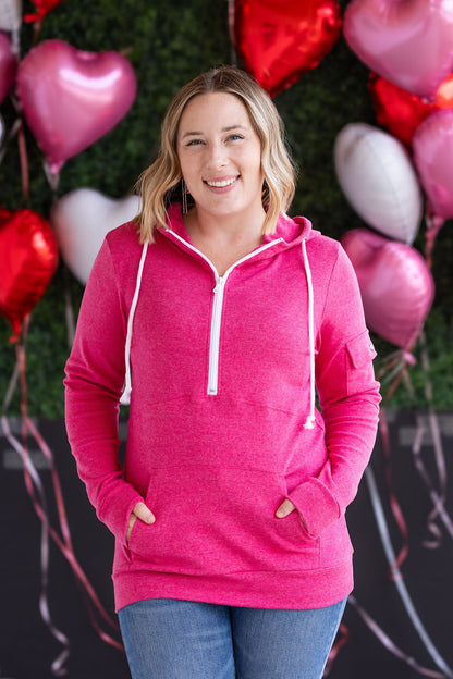 Michelle Mae Pixie Pocket Halfzip Hoodie - Hot Pink