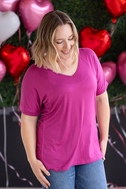 Michelle Mae Bamboo V Neck Tee - Magenta