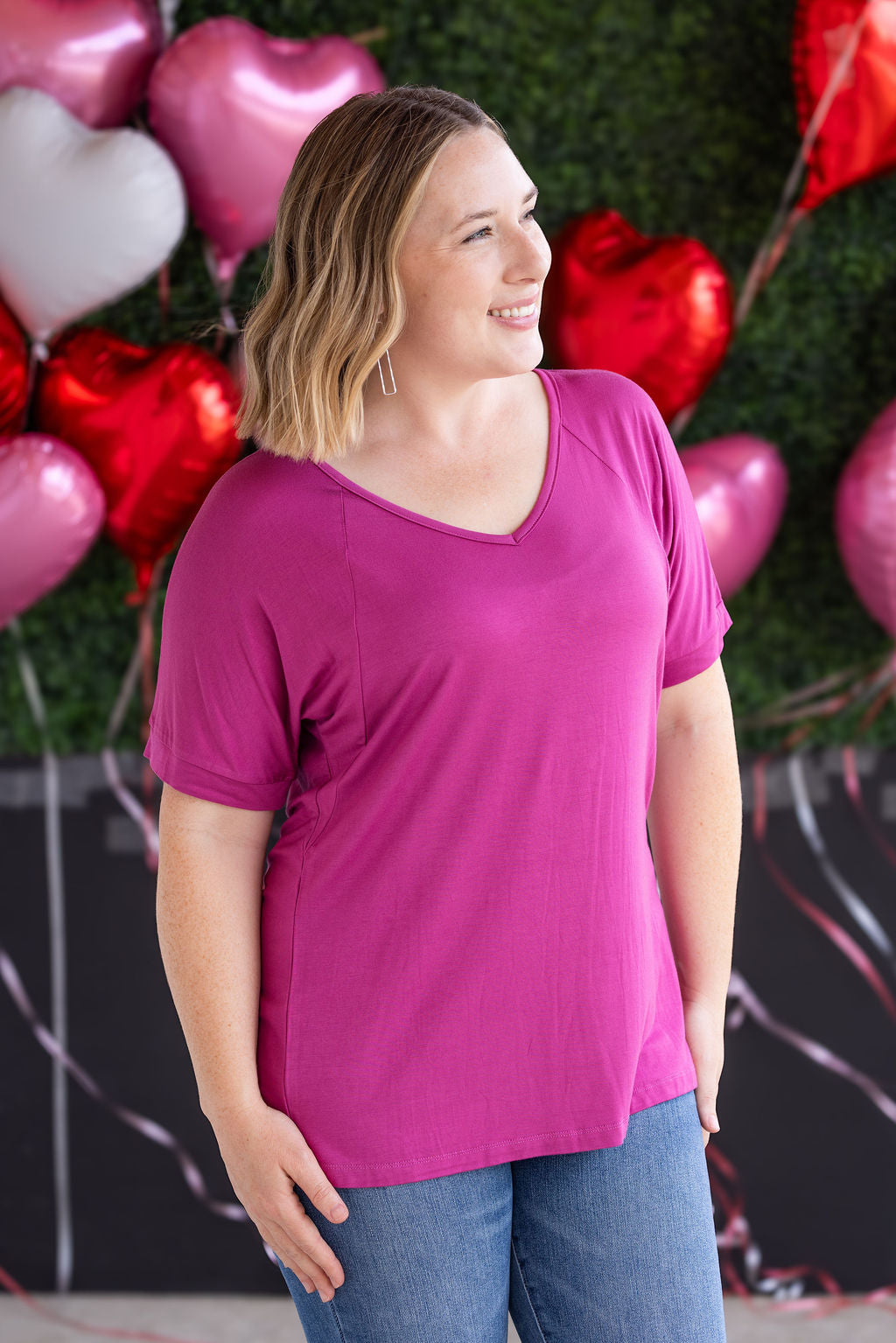 Michelle Mae Bamboo V Neck Tee - Magenta