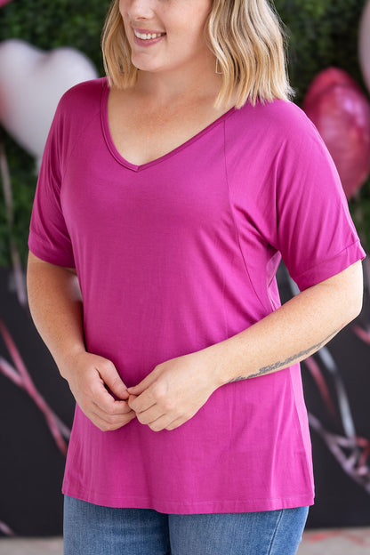 Michelle Mae Bamboo V Neck Tee - Magenta