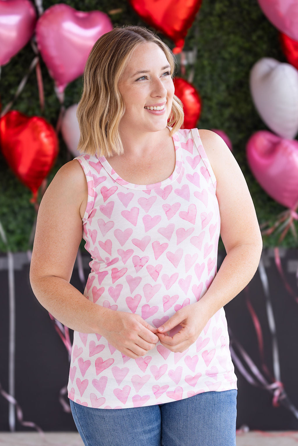 Michelle Mae Ava Tank - Blushing Pink Hearts