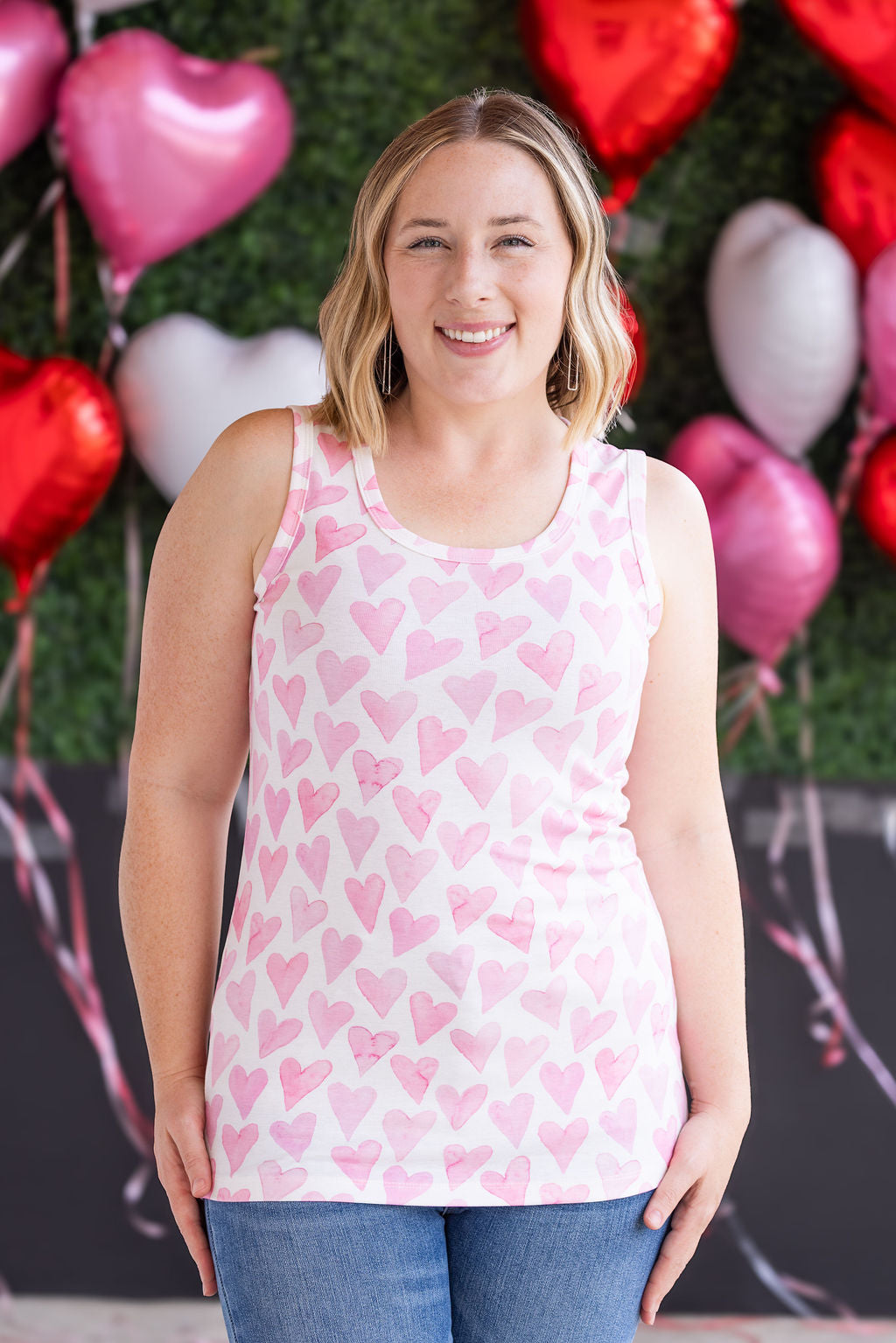 Michelle Mae Ava Tank - Blushing Pink Hearts