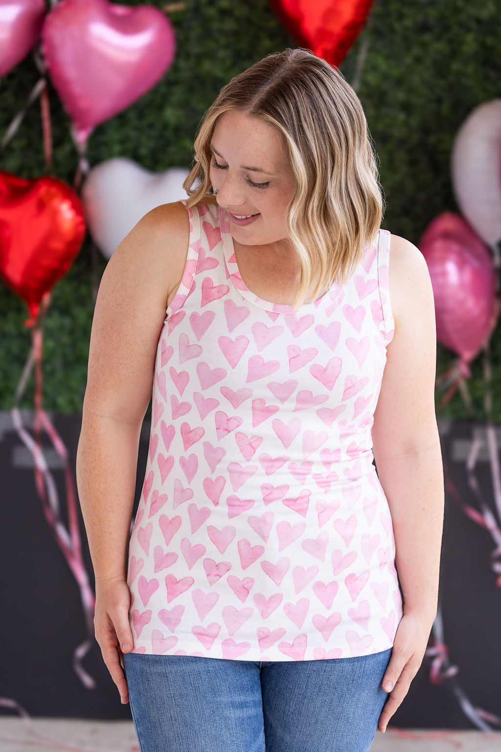 Michelle Mae Ava Tank - Blushing Pink Hearts