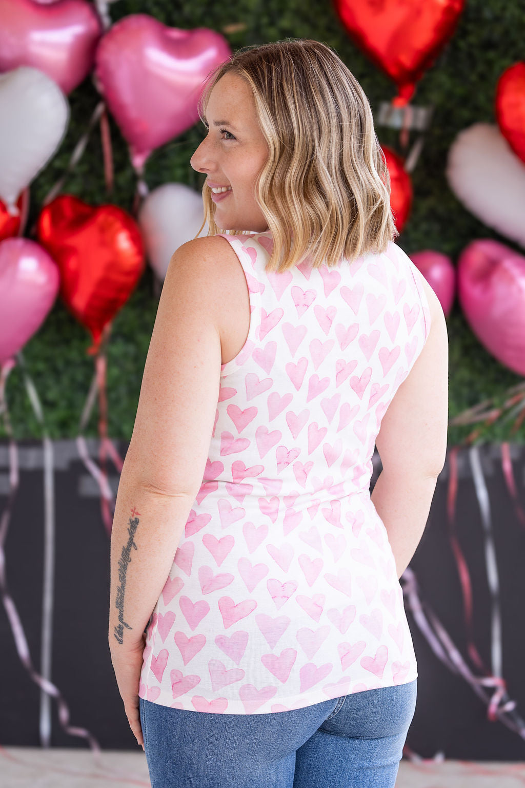 Michelle Mae Ava Tank - Blushing Pink Hearts