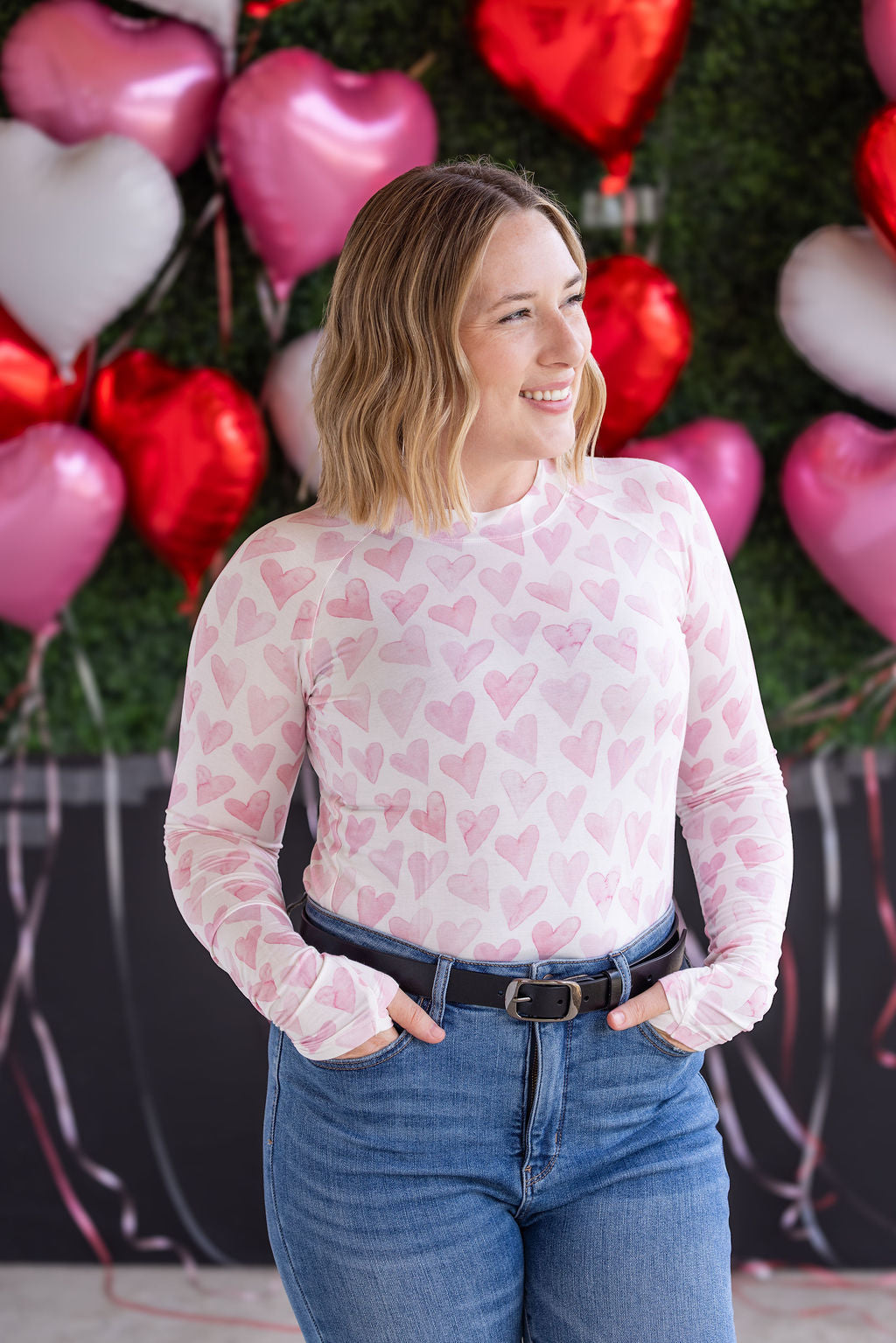 Michelle Mae Blair Long Sleeve Top -  Blushing Pink Hearts