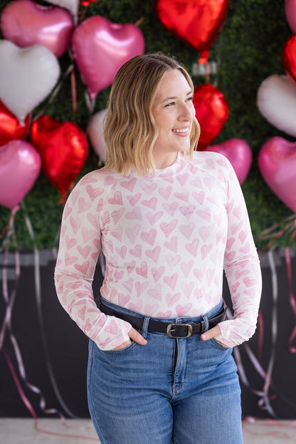 Michelle Mae Blair Long Sleeve Top -  Blushing Pink Hearts