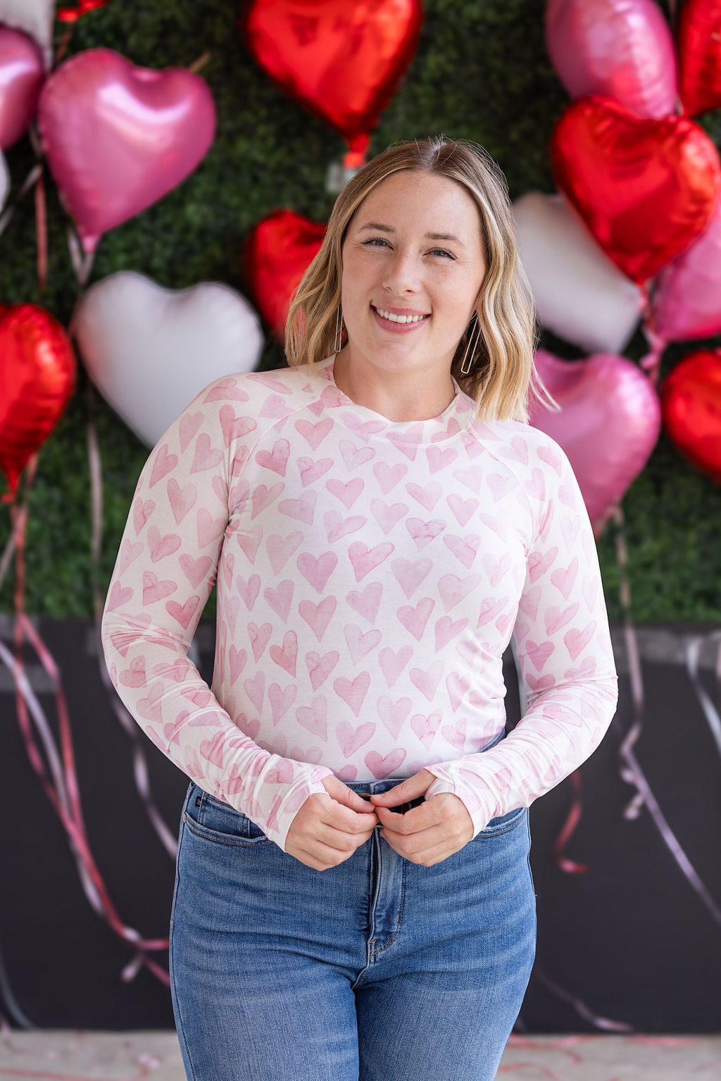 Michelle Mae Blair Long Sleeve Top -  Blushing Pink Hearts
