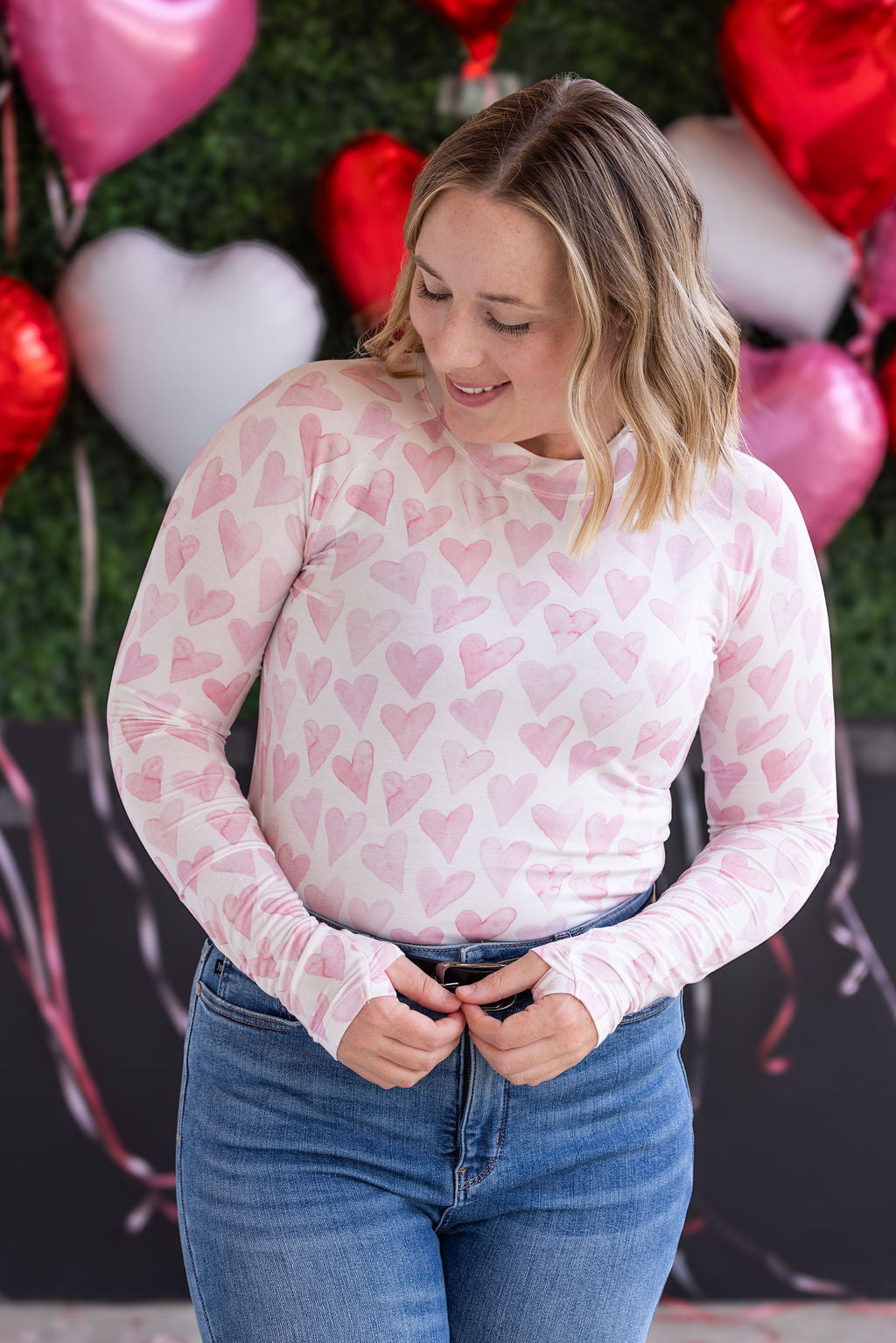 Michelle Mae Blair Long Sleeve Top -  Blushing Pink Hearts