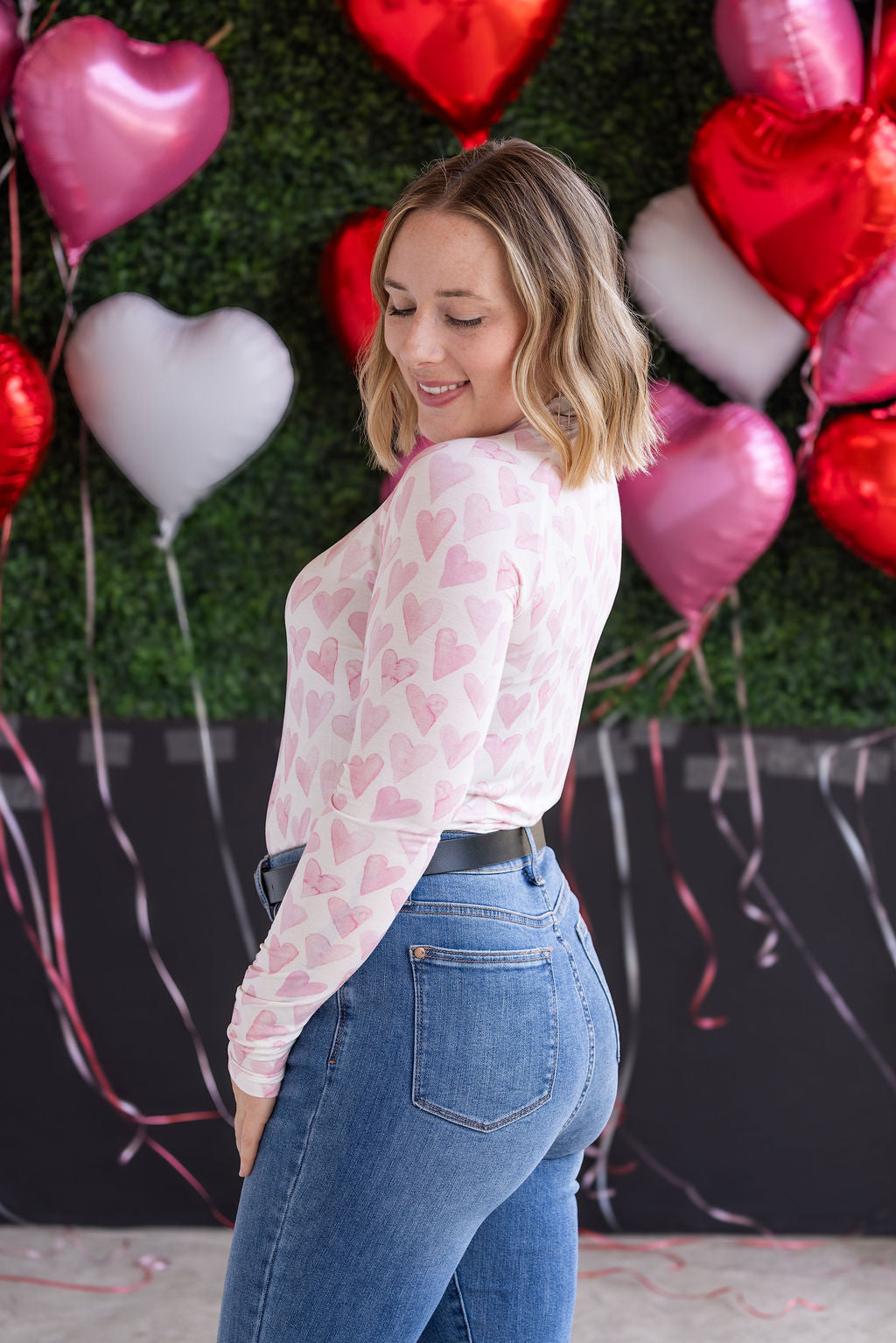 Michelle Mae Blair Long Sleeve Top -  Blushing Pink Hearts