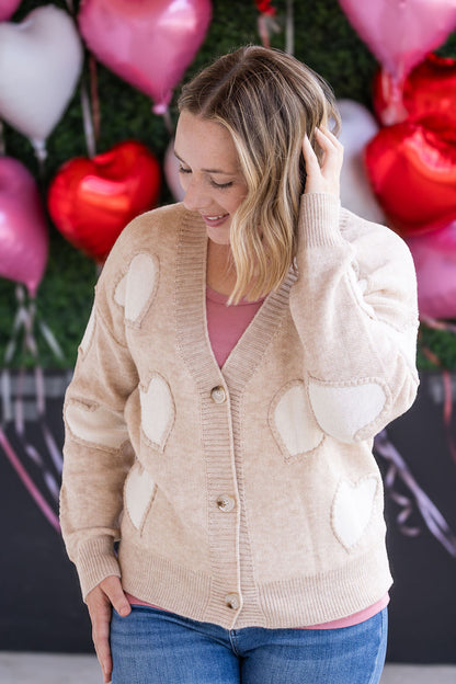 Michelle Mae Sweetheart Cardigan - Tan
