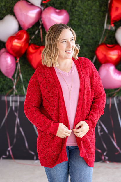 Michelle Mae Open Knit Cardigan - Red