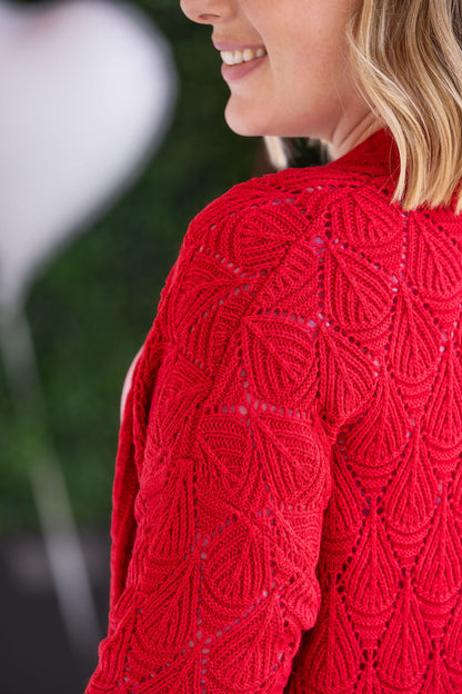 Michelle Mae Open Knit Cardigan - Red