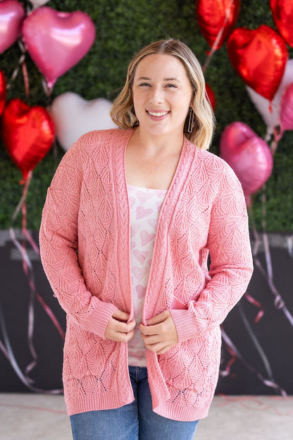 Michelle Mae Open Knit Cardigan - Rose