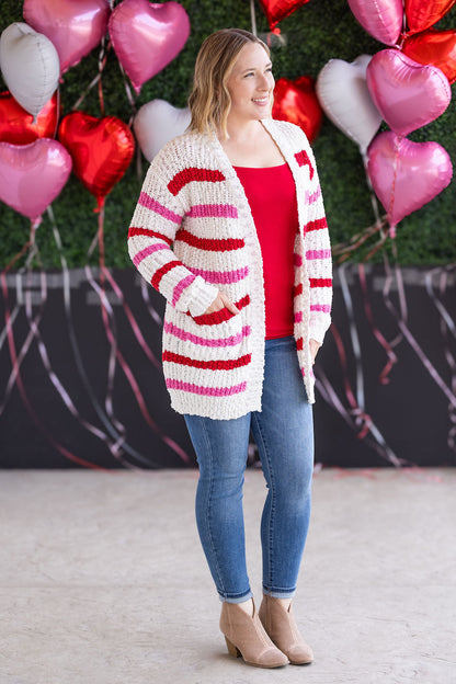 Michelle Mae Stripe Cardigan - Valentine's Day