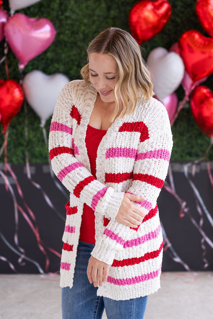 Michelle Mae Stripe Cardigan - Valentine's Day