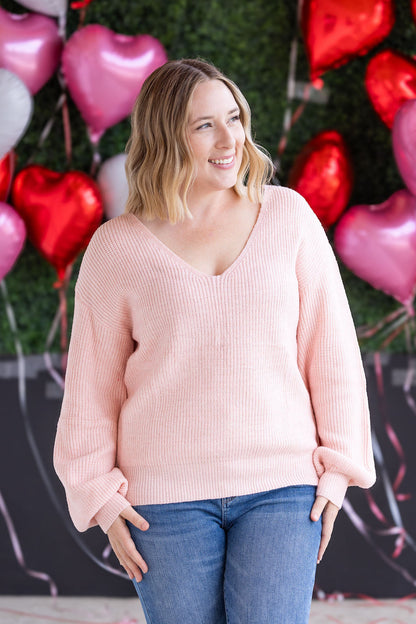 Michelle Mae Bethany Bow Knit Sweater - Light Pink