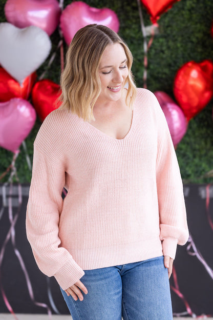 Michelle Mae Bethany Bow Knit Sweater - Light Pink