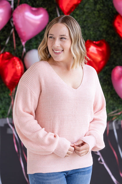 Michelle Mae Bethany Bow Knit Sweater - Light Pink