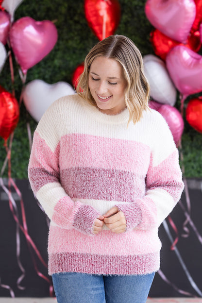 Michelle Mae Cozy Block Sweater - VDay Stripes