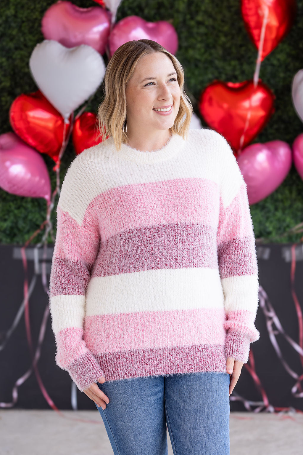 Michelle Mae Cozy Block Sweater - VDay Stripes