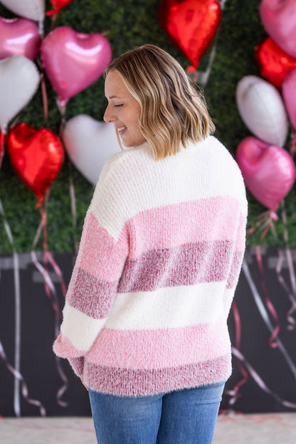 Michelle Mae Cozy Block Sweater - VDay Stripes