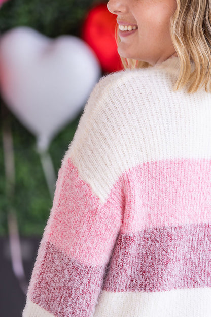 Michelle Mae Cozy Block Sweater - VDay Stripes