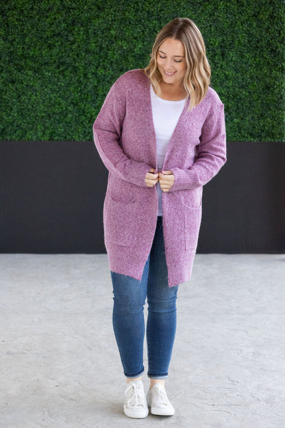 Michelle Mae Madison Cozy Cardigan - Frosted Berry