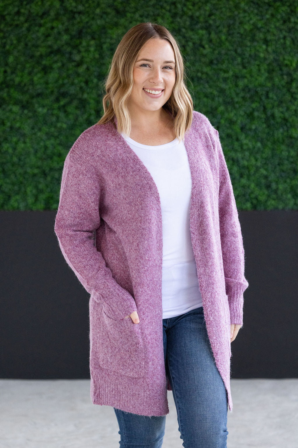 Michelle Mae Madison Cozy Cardigan - Frosted Berry