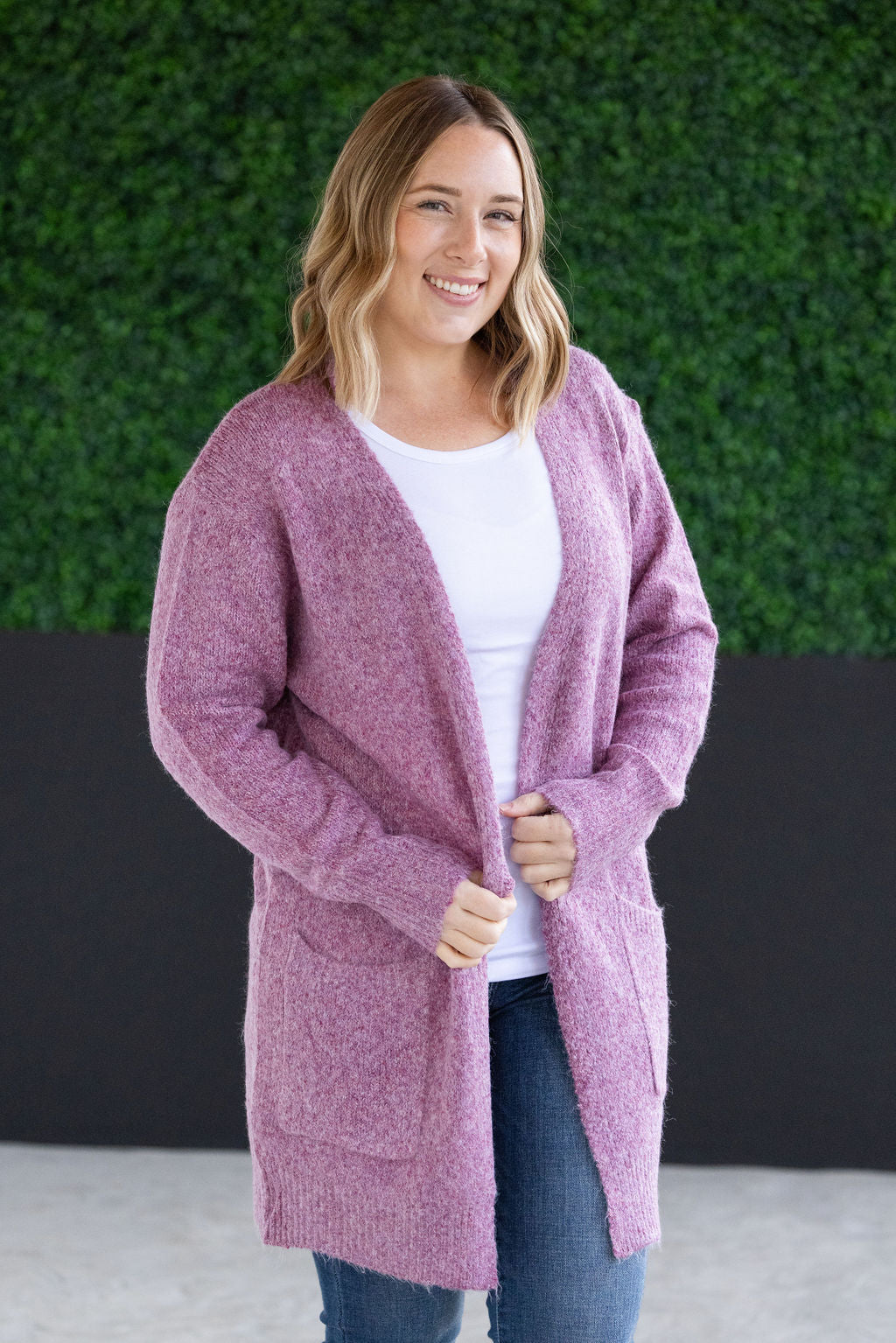 Michelle Mae Madison Cozy Cardigan - Frosted Berry