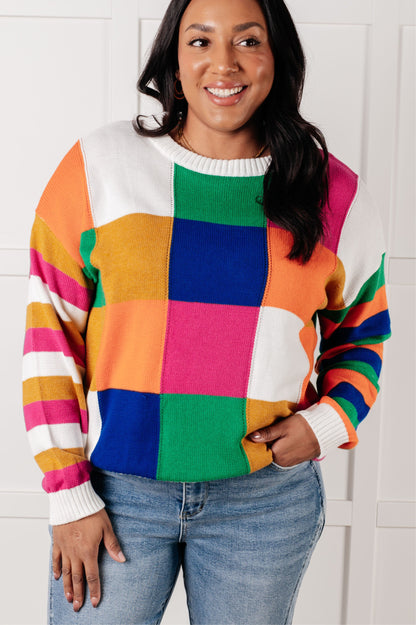 Manifesting Moment Checkered Color Block Sweater