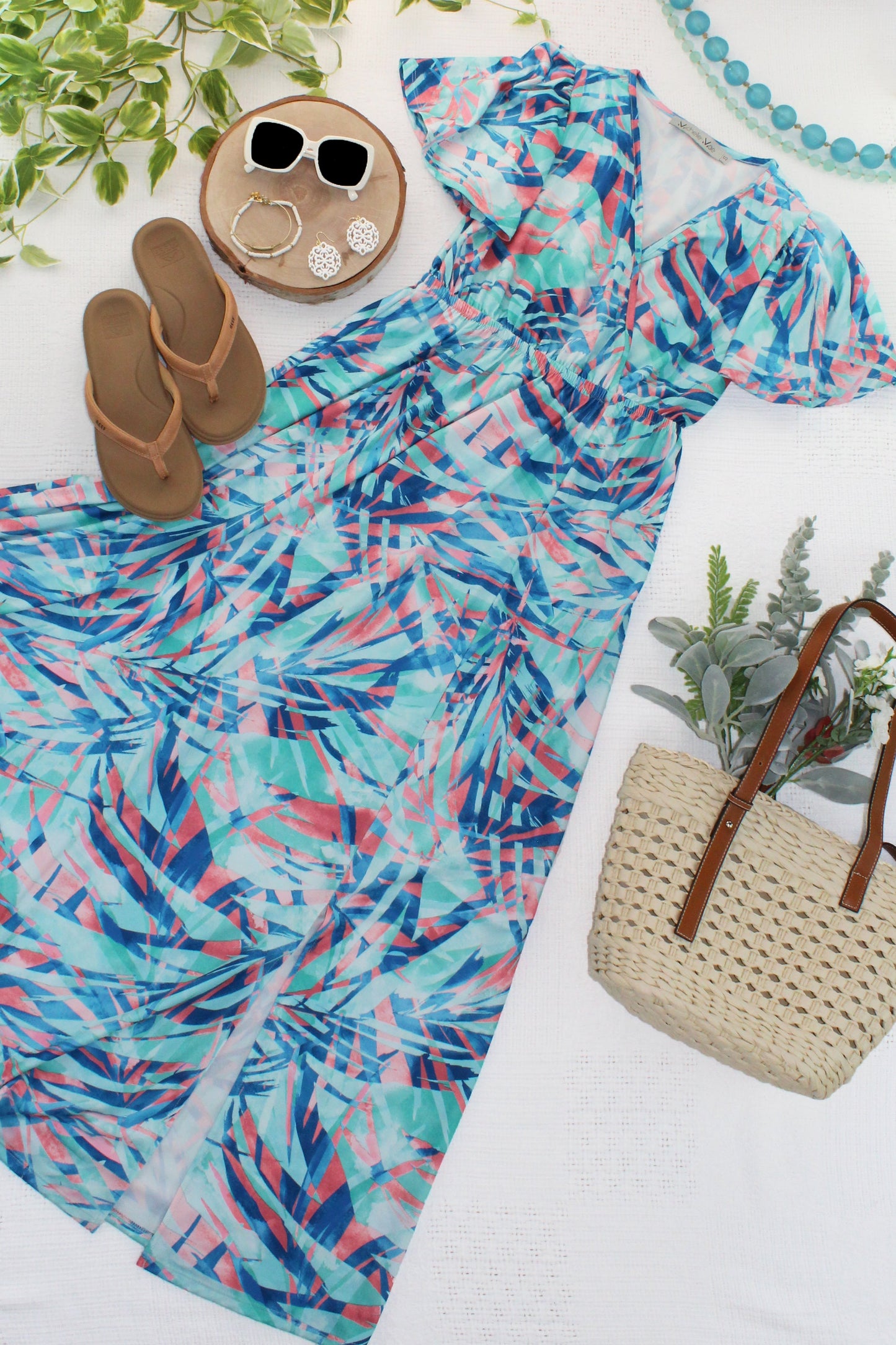 Michelle Mae Millie Maxi Dress - Abstract Aqua Breeze