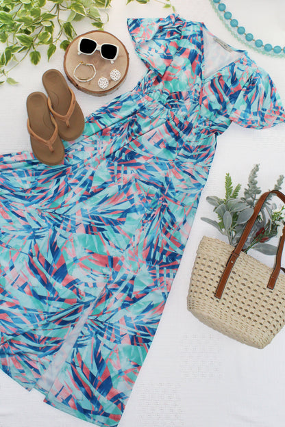 Michelle Mae Millie Maxi Dress - Abstract Aqua Breeze