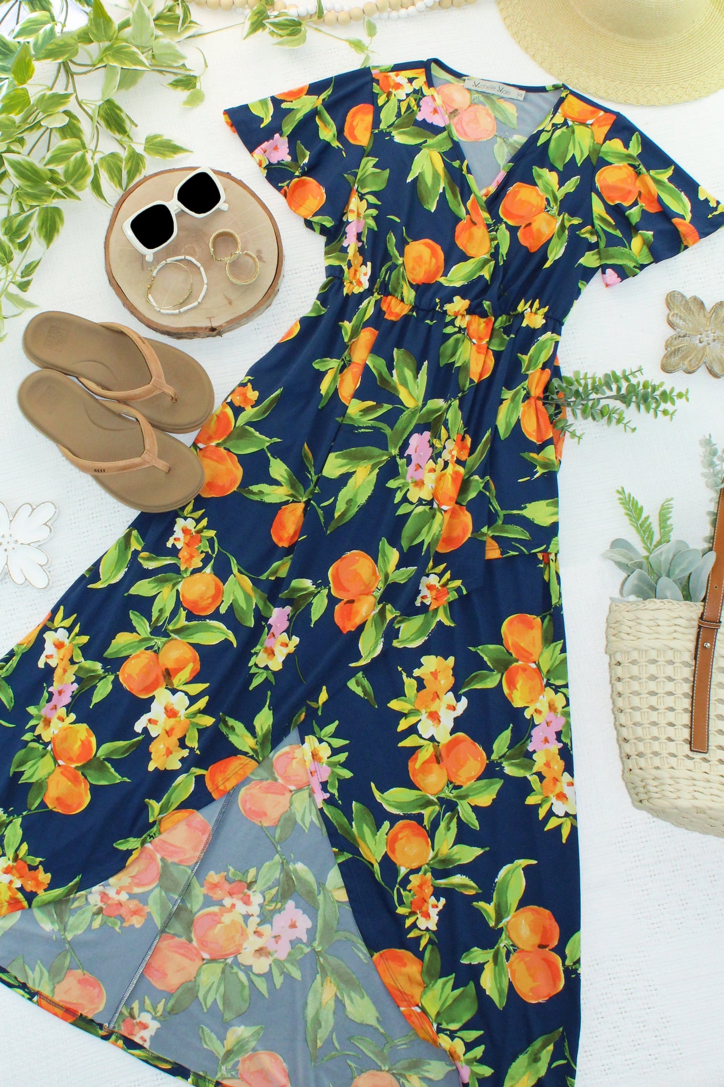 Michelle Mae Harley High-Low Dress - Navy Citrus