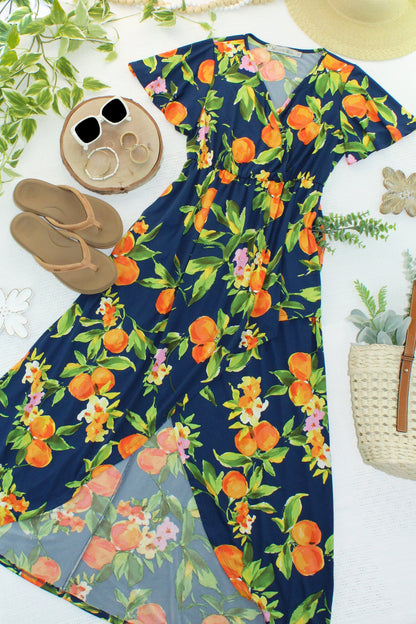 Michelle Mae Harley High-Low Dress - Navy Citrus