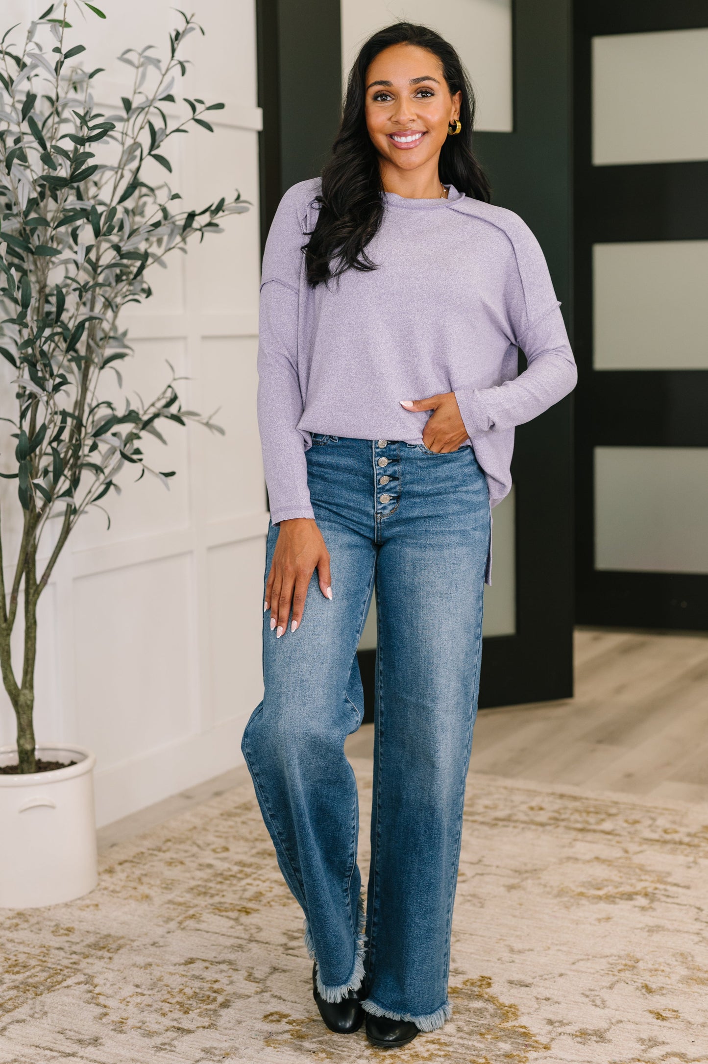Mellow Mood Heathered Pullover in Lavender