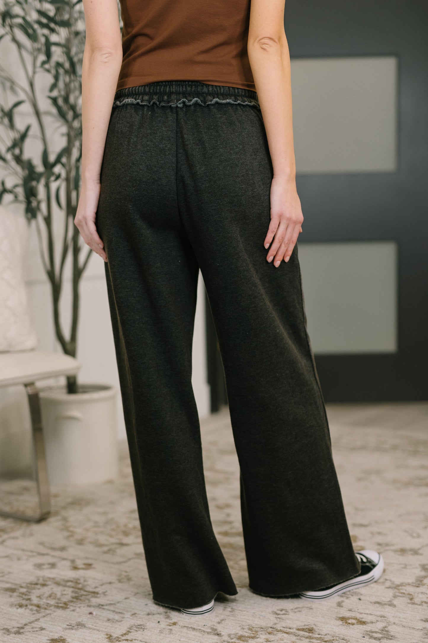 Nights Like This High Waist Palazzo Sweats in Ash Black