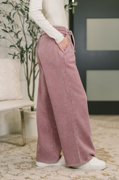 Nights Like This High Waist Palazzo Sweats in Light Rose