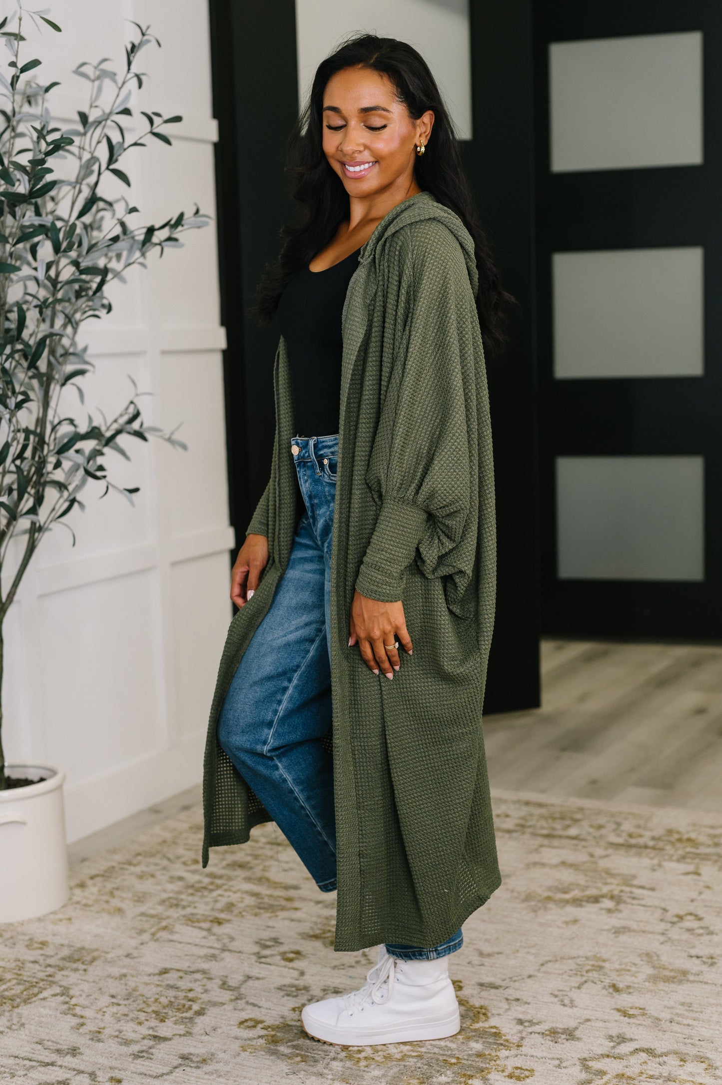 Pamper Travel Hooded Cardigan in Olive