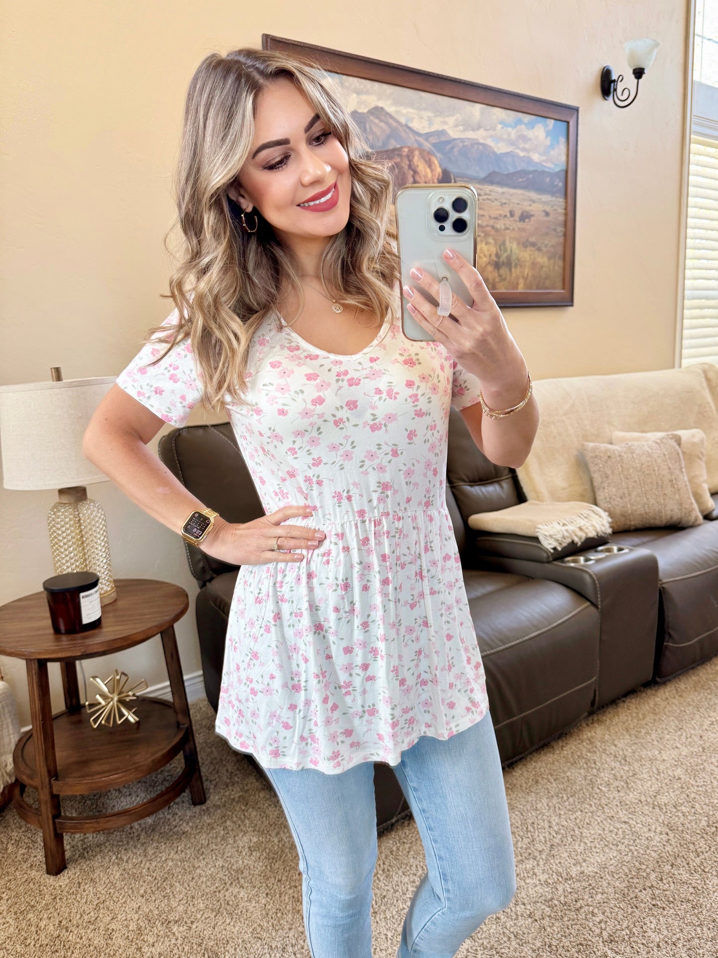 Michelle Mae Sarah Ruffle Short Sleeve - Pretty in Pink Floral