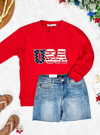 Michelle Mae Corrine Pullover Top - Red USA Flag FINAL SALE