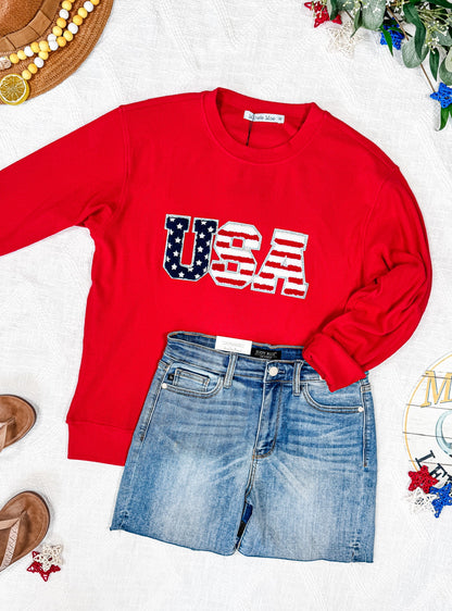 Michelle Mae Corrine Pullover Top - Red USA Flag FINAL SALE