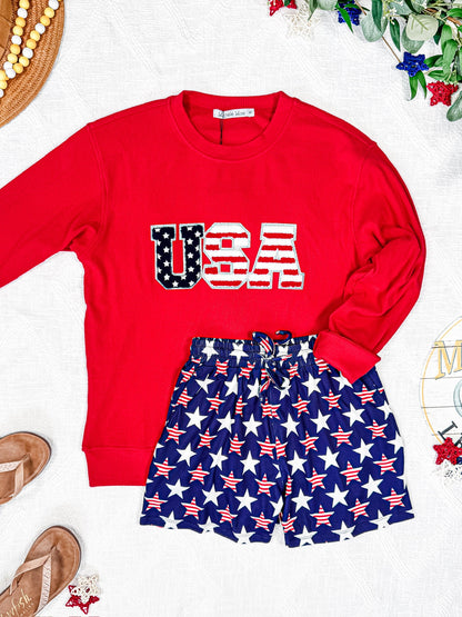 Michelle Mae Corrine Pullover Top - Red USA Flag FINAL SALE