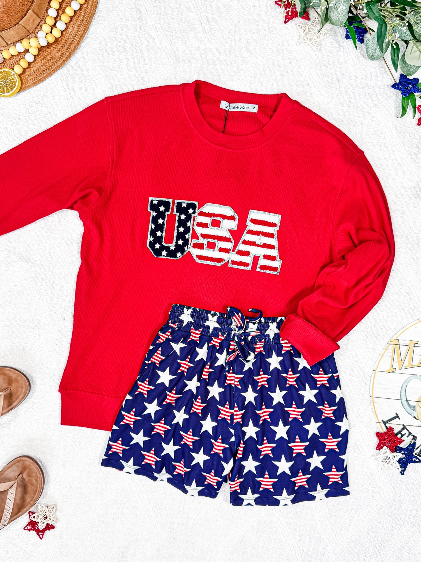 Michelle Mae Corrine Pullover Top - Red USA Flag FINAL SALE
