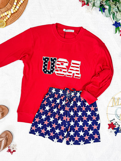 Michelle Mae Corrine Pullover Top - Red USA Flag FINAL SALE