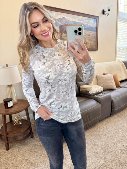 Michelle Mae Blair Long Sleeve Top - Vintage Grey Floral