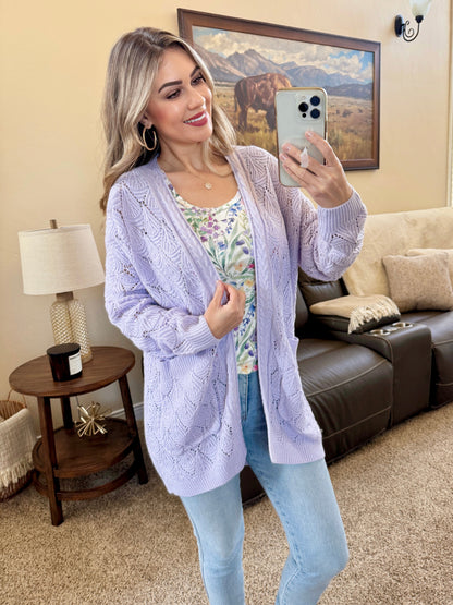 Michelle Mae Open Knit Cardigan - Lavender