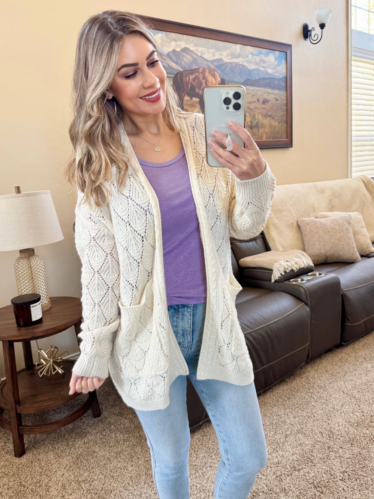 Michelle Mae Open Knit Cardigan - Ivory