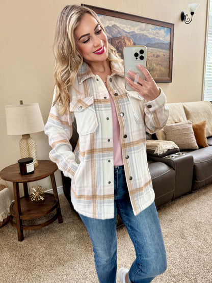 Michelle Mae Norah Plaid Shacket - Neutral Blush Mix